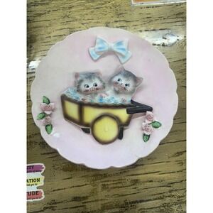 Vintage Lefton 3D Cats in Wagon Plate